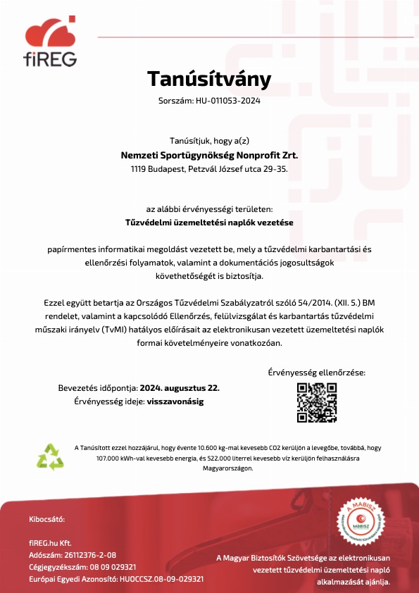 fiREG licenctanúsítvány